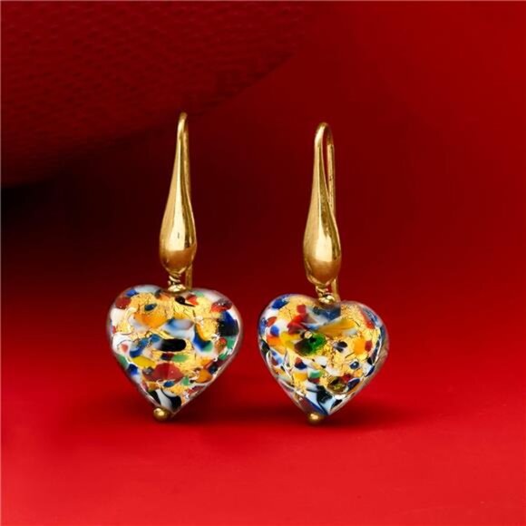 Ross-Simons Italian Murano Glass Heart Drop Earrings in 18kt Gold Over Sterling - Picture 6 of 7